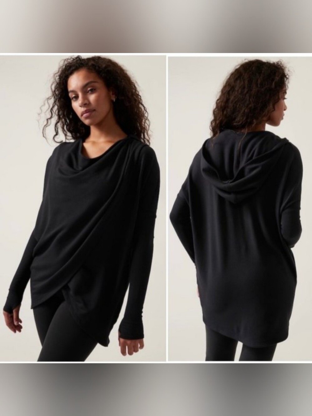 Athleta Purana Wrap Sweatshirt Black Draped Cross Front Hoodie L